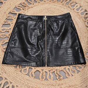 Michael Kors Black Croc-Embossed Mini Skirt
